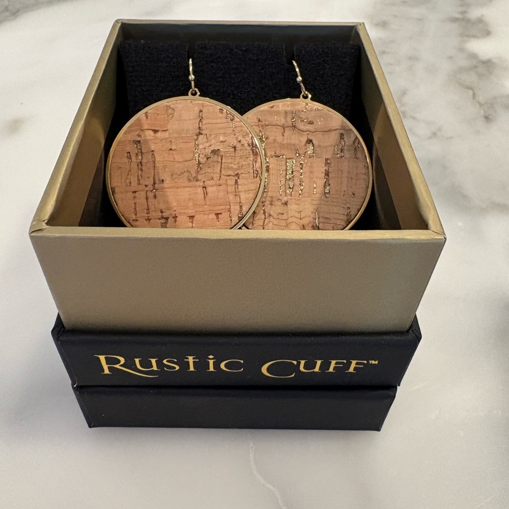 Rustic Cuff Natural Cork Earrings with Gold Accents